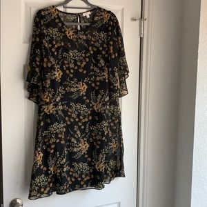 black dress w/ golden floral print